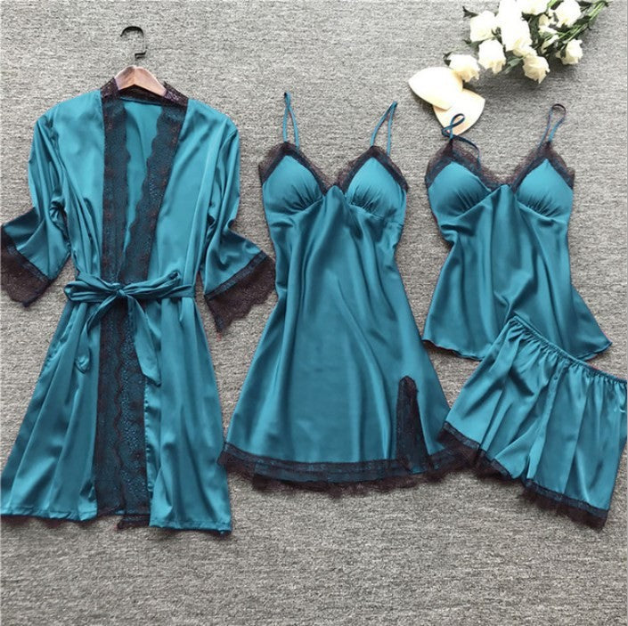 Cross-Border Pajamas, Women's Sexy Pajamas Four-Piece Set, Korean Style Suspender Pajamas, Women's Home Clothes with Breast Pads, Pajamas 2103