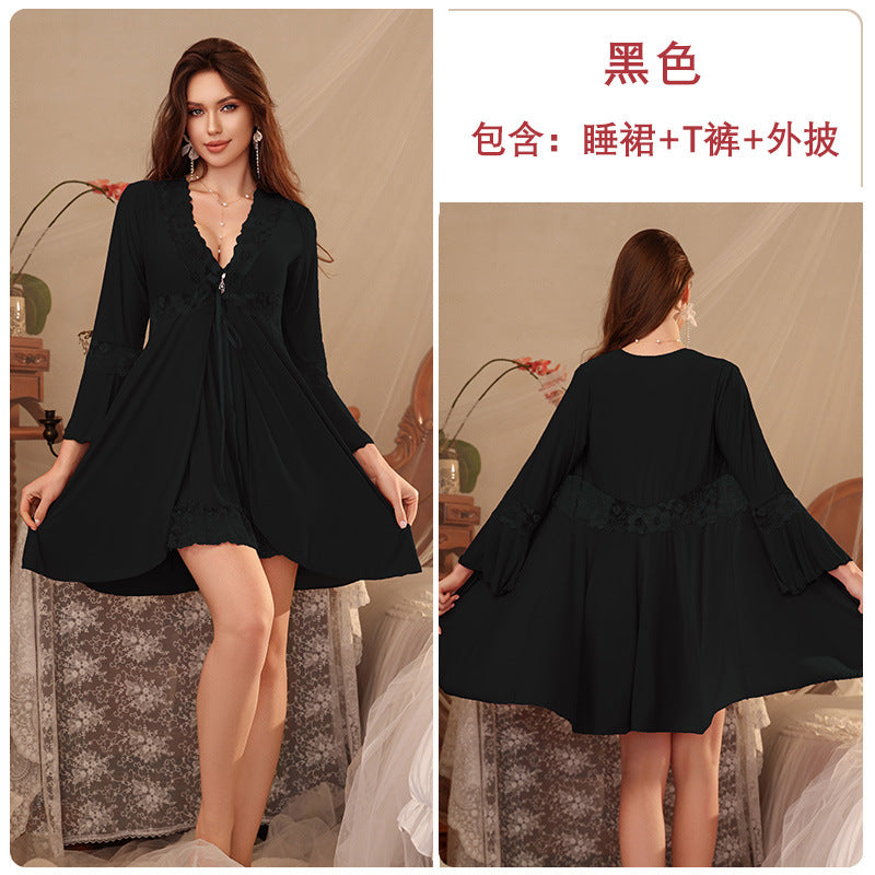 Sexy Pajamas, Temptation, Pure Desire, Push-Up Nightgown with Breast Pads, Temptation, Plus Size Fat mm Sexy Intimates, Passion Suit