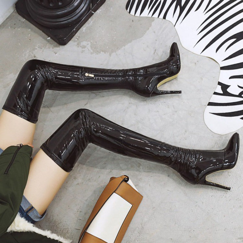 New Slim Boots for Women, Large Size Boots, Black Women's Boots with Side Zipper, Pointed Toe, Stiletto Heel, High Heel, Over-The-Knee, Convertible Cross-Dressing Boots