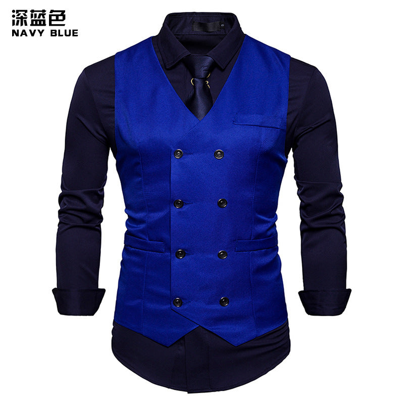 2018 Men's New Double Breasted Men's Casual Suit Vest Cross-border Fashion European Size Men's Vest Vest