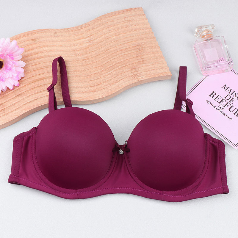 Cross-border half cup underwear women's bra solid color glossy steel ring push up top support bra sexy big chest small bra c cup