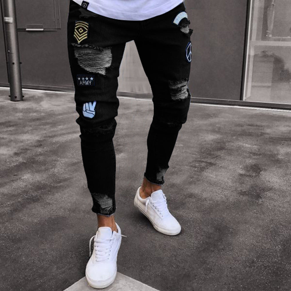 Jeans con Bordado y Cremalleras para Hombre