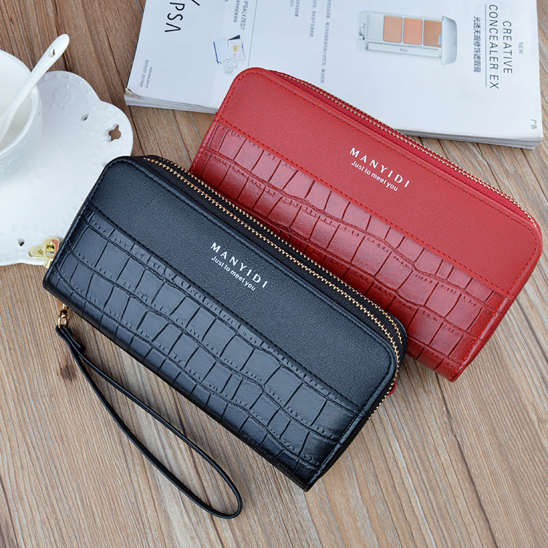 New Women's Wallet Women's Long Double Zipper Mobile Phone Bag Fashionable Crocodile Pattern Large Capacity Mother's Double Clutch Bag