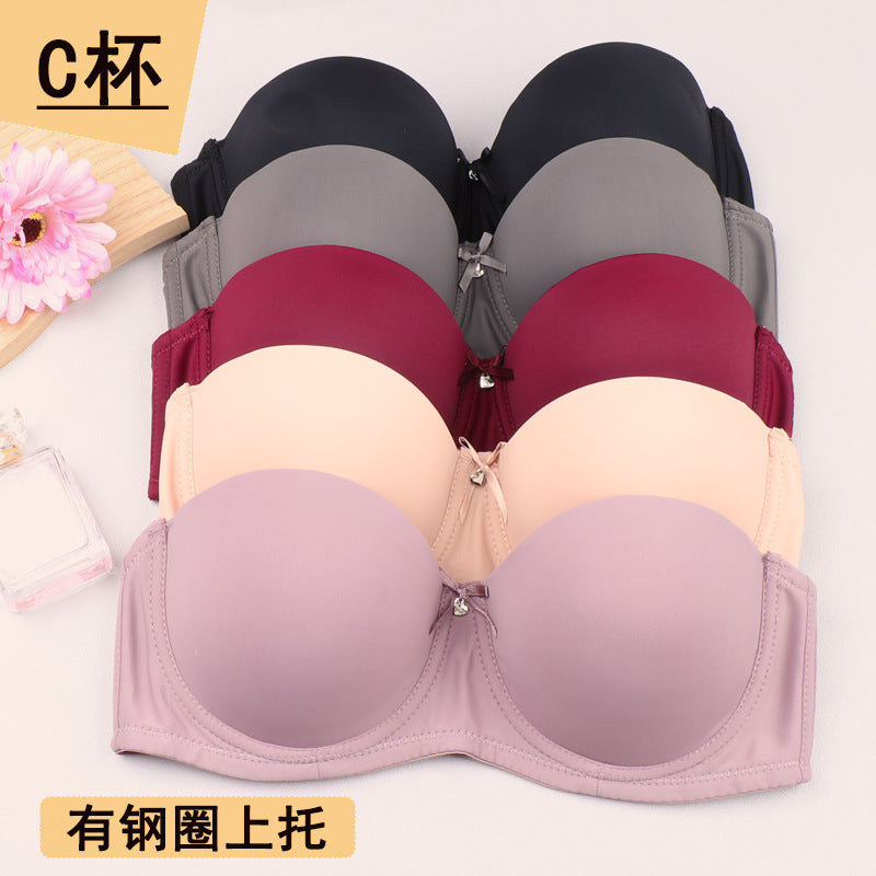 Cross-border half cup underwear women's bra solid color glossy steel ring push up top support bra sexy big chest small bra c cup