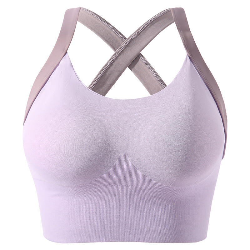 European and American Foreign Trade Sports Bra for Women, Color-Blocking Running Shockproof Yoga Vest, Wireless Push-Up Anti-Sagging Bra
