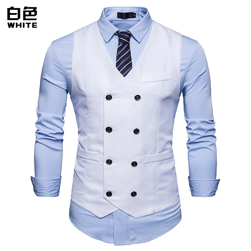 2018 Men's New Double Breasted Men's Casual Suit Vest Cross-border Fashion European Size Men's Vest Vest