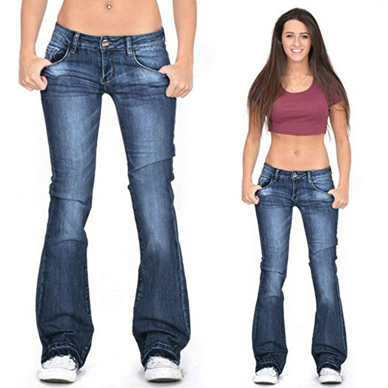European and American independent station wish ladies jeans slim fit slim washed flared pants wholesale wide leg Denim trousers women
