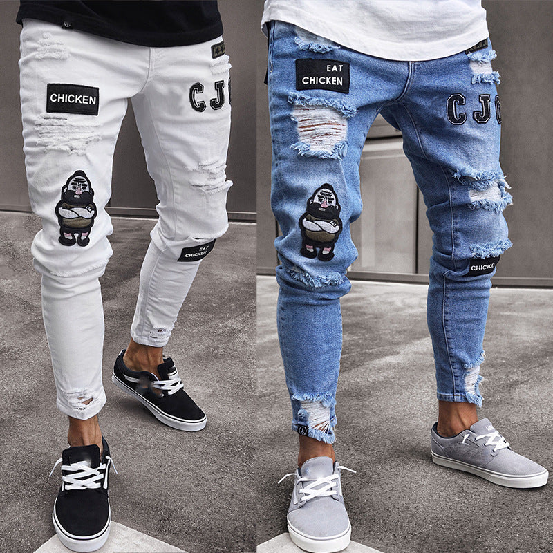 Jeans con Bordado y Cremalleras para Hombre