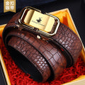 Men's Belt Genuine Leather Crocodile Pattern Inner Wear Automatic Buckle Fashionable All-match Belt Middle-aged and Young Casual Business Trendy Belt