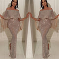 2025 European and American Export New Style Large Ruffled Chest-Wrapped One-Shoulder Dress Amazon Hip-Covering Slit Evening Dress