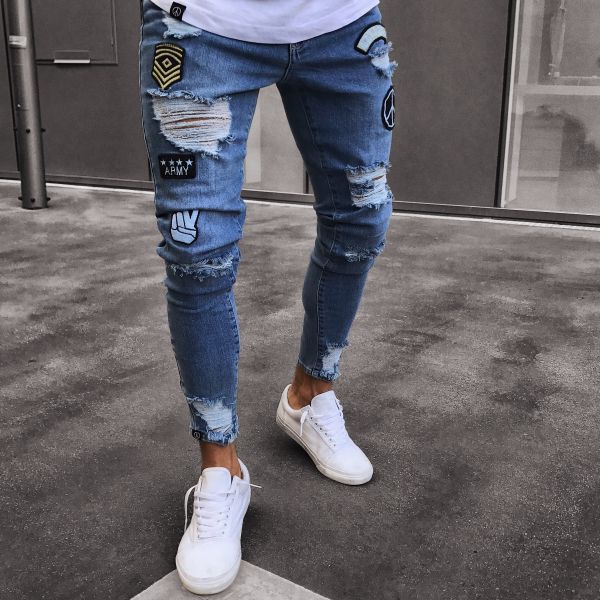 Jeans con Bordado y Cremalleras para Hombre
