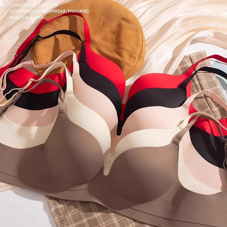 Women's Lingerie for Small Busts, Enhancing and Gathering, Seamless, Push-Up, Wireless, Beautiful Back Bra, Bright Red Bra