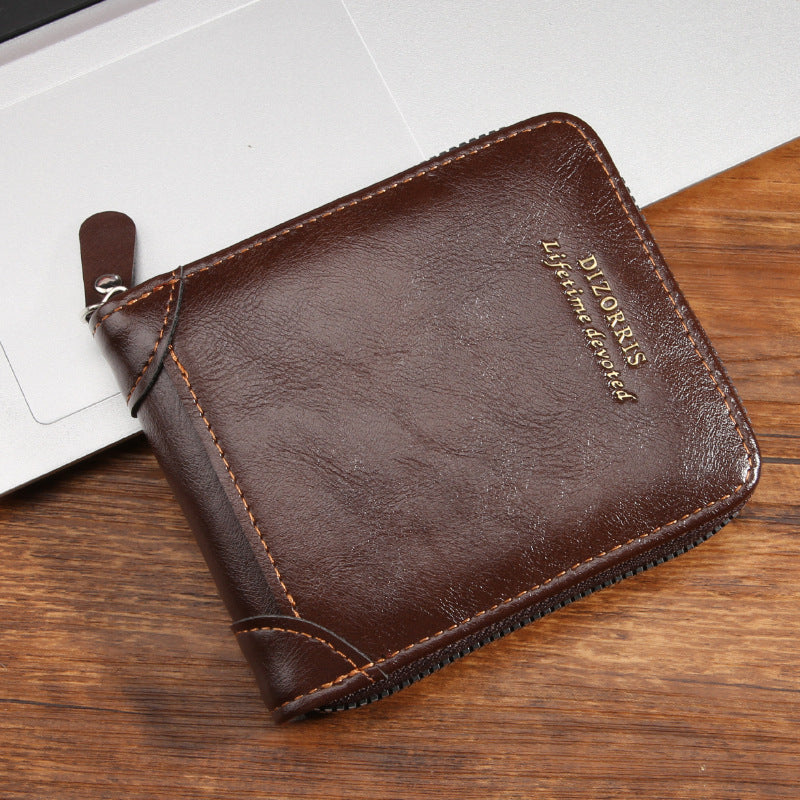 Wallet men's driver's license bag leather case retro simple men's casual short wholesale wallet multi-functional zipper card case