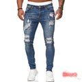 New Trendy Aliexpress European and American Slim-Fit Men's Jeans with Holes, Export Quality Slim-Fit Jeans for Wish Cross-Border Sales