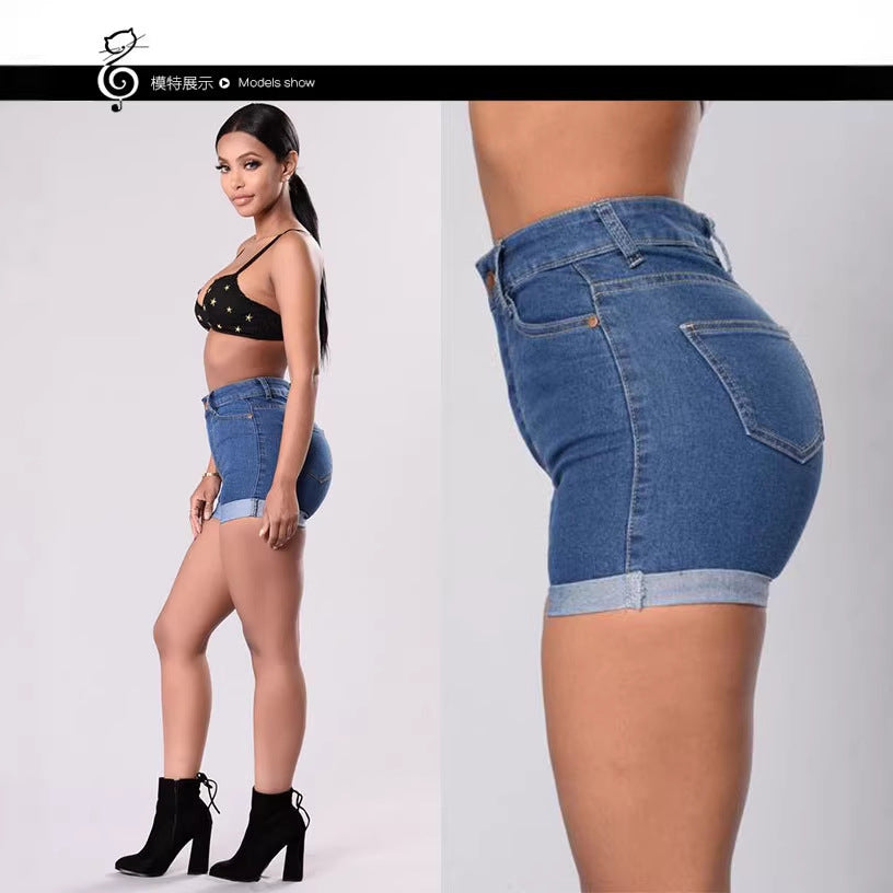 Cross-border foreign trade AliExpress wish Europe and the United States new summer women's denim shorts sexy women's high waist hem hot pants