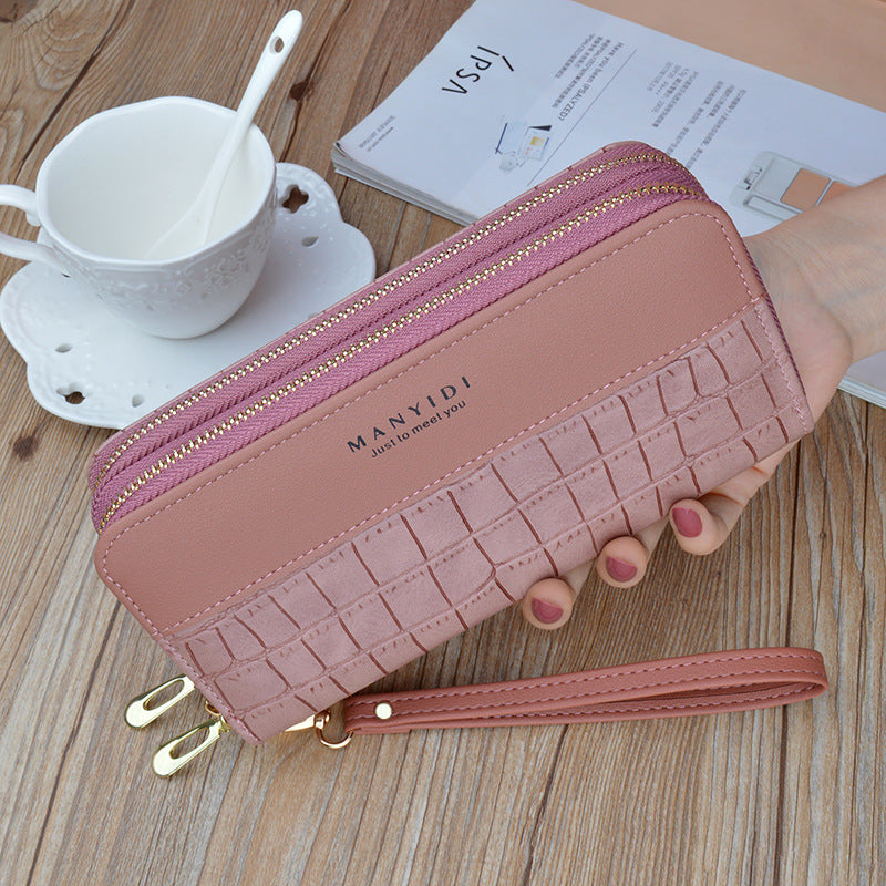 New Women's Wallet Women's Long Double Zipper Mobile Phone Bag Fashionable Crocodile Pattern Large Capacity Mother's Double Clutch Bag