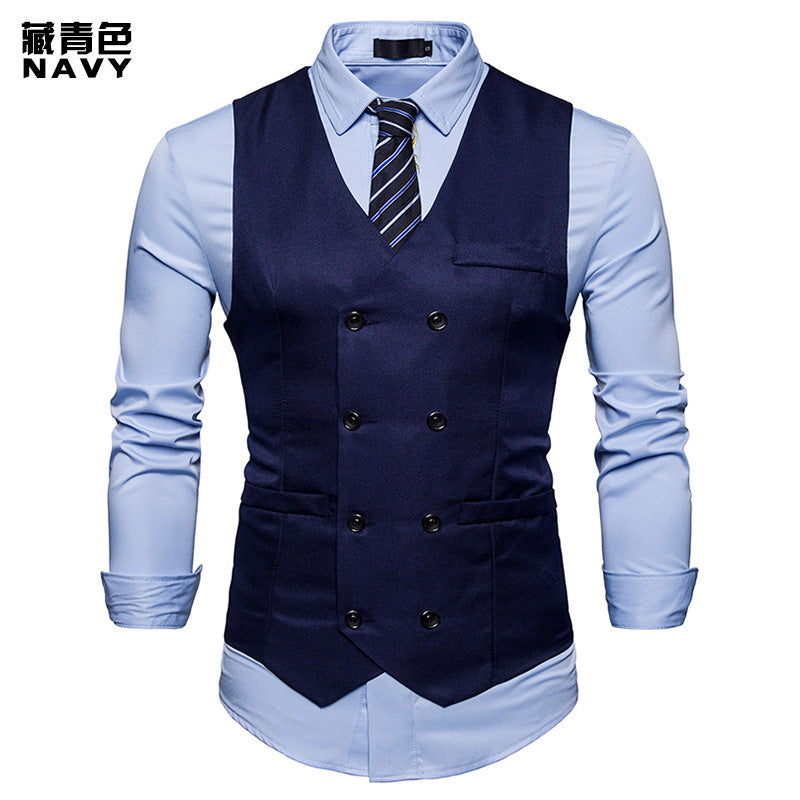 2018 Men's New Double Breasted Men's Casual Suit Vest Cross-border Fashion European Size Men's Vest Vest