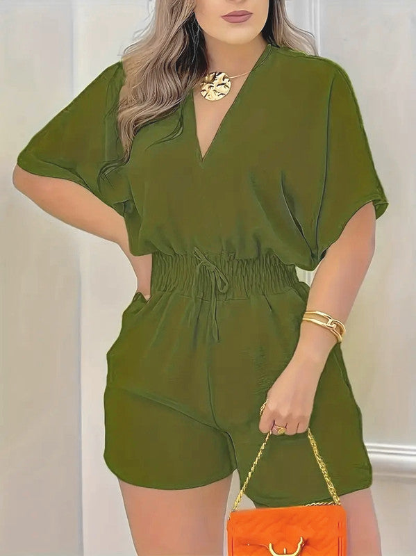 Spring and summer new European and American cross-border women's clothing Amazon best selling casual V-neck jumpsuit