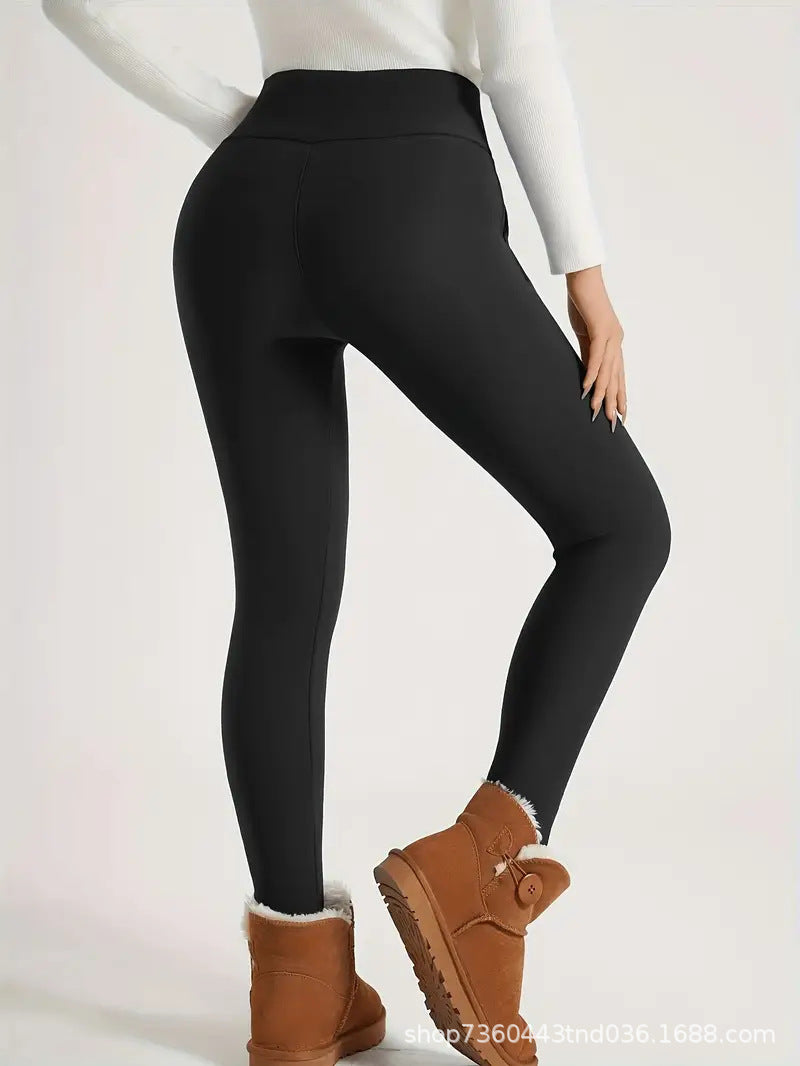 Cross-Border Women's High Waist Warm Fleece-Lined Leggings - Super Soft Stretch Yoga Pants Pocket Casual Pants