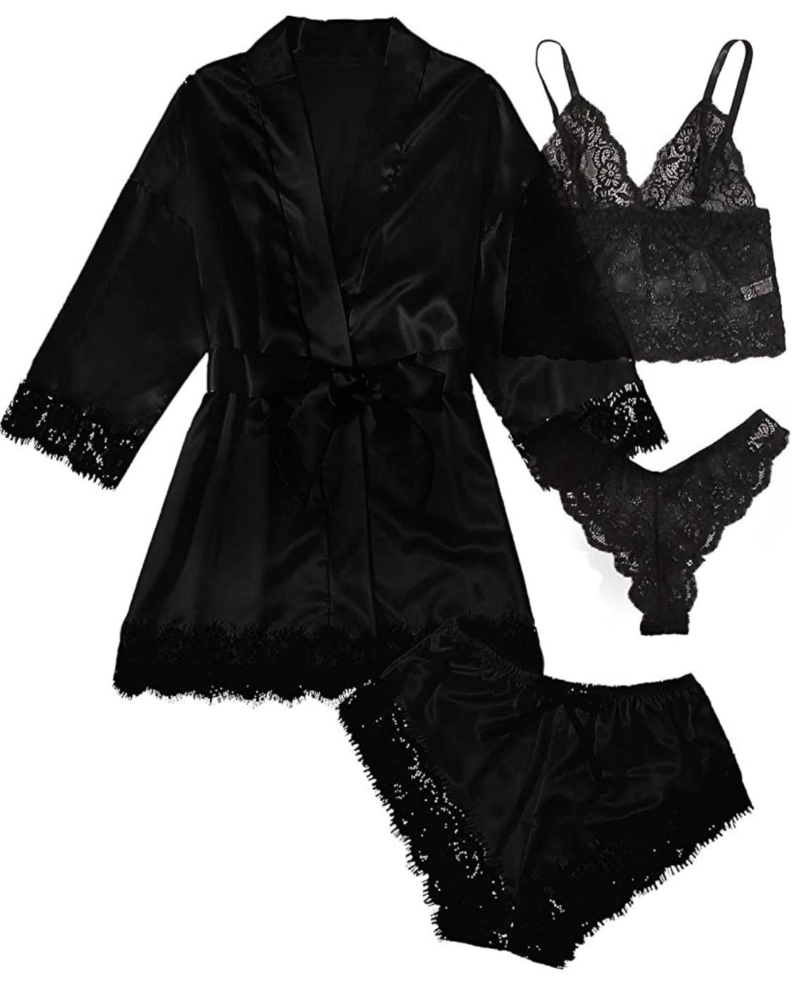 New Cross-Border Sexy Women's Sexy Pajamas Multi-Piece Suit Lace Satin Suspender Nightgown Manufacturer Foreign Trade Direct Sales
