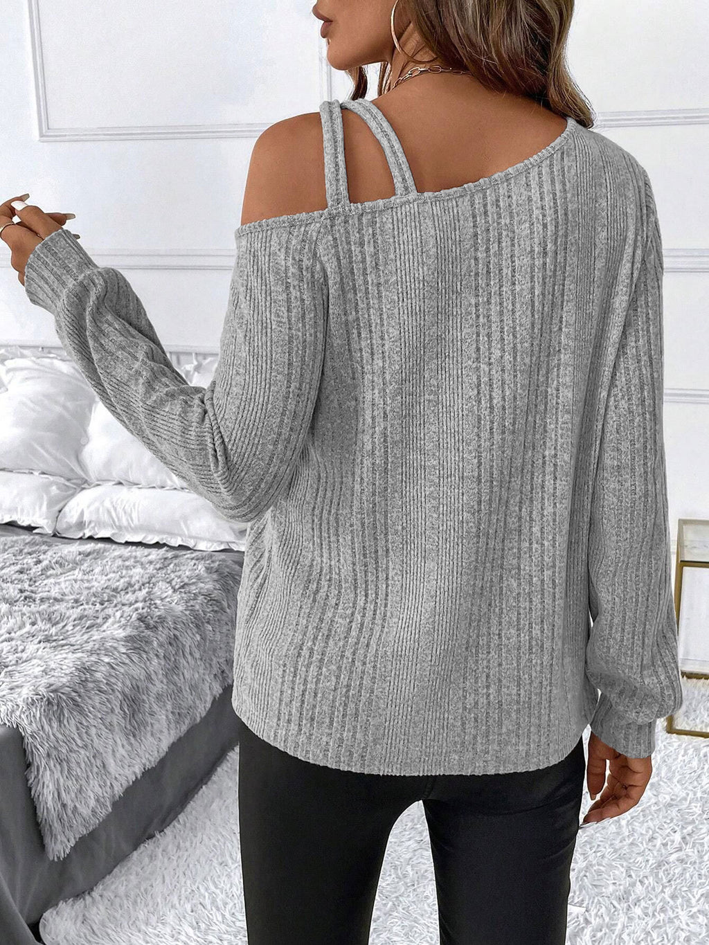 European and American Cross-Border Amazon 2025 Autumn and Winter New Women's Pit Square Collar Fashionable Casual Long-Sleeved Tops