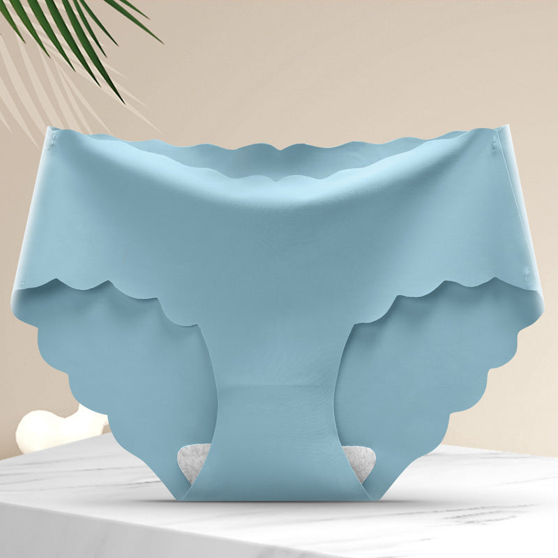 Casual Invisible Seamless One-Piece Wavy Edge Women's Underwear Mid-Waist Pure Cotton Bottom Crotch Breathable Girls' Briefs
