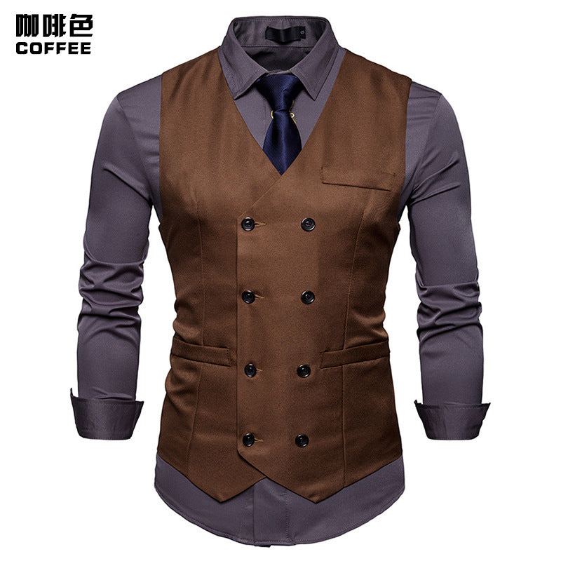 2018 Men's New Double Breasted Men's Casual Suit Vest Cross-border Fashion European Size Men's Vest Vest