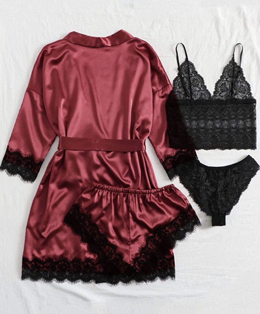 New Cross-Border Sexy Women's Sexy Pajamas Multi-Piece Suit Lace Satin Suspender Nightgown Manufacturer Foreign Trade Direct Sales