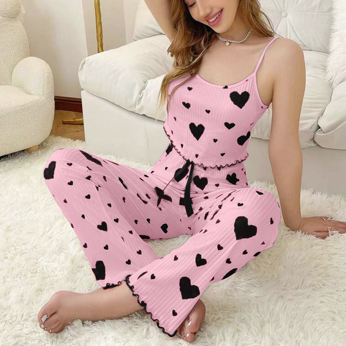 Pajamas 2-piece set of women's spring and autumn cross-border Amazon explosions new hot wholesale European and American home clothing printing suit