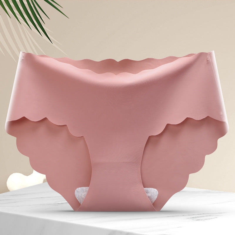 Casual Invisible Seamless One-Piece Wavy Edge Women's Underwear Mid-Waist Pure Cotton Bottom Crotch Breathable Girls' Briefs