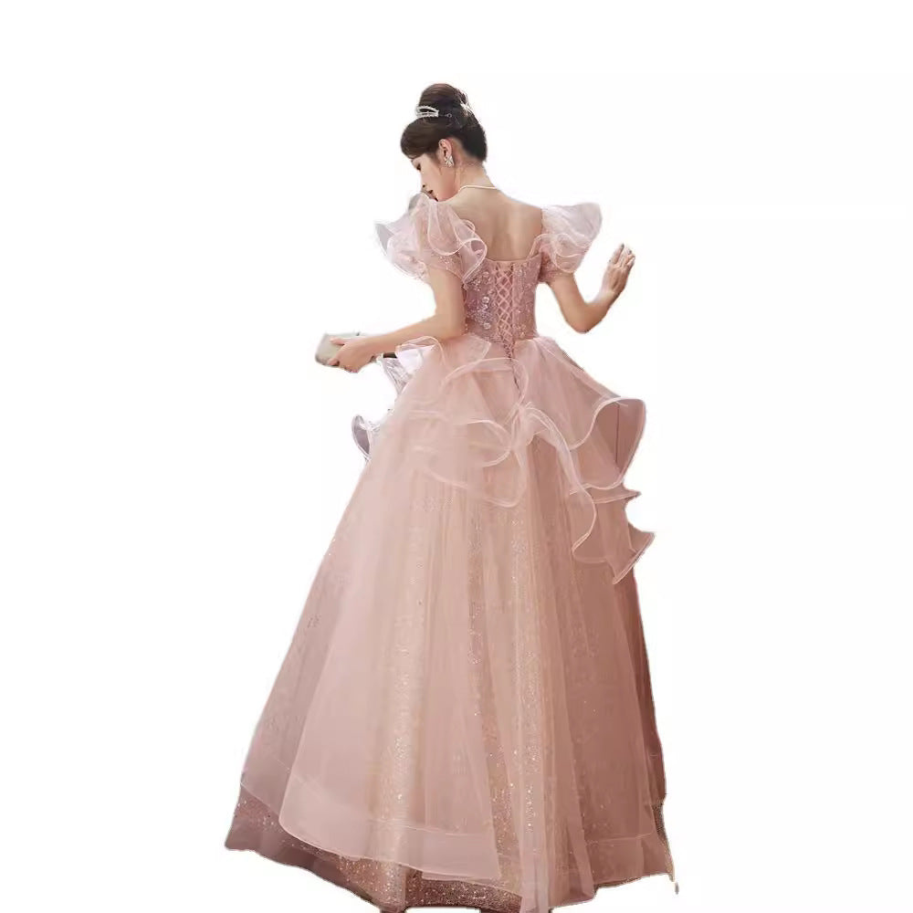 Art Exam Evening Dress 2025 New Style Banquet Feminine Adult Ceremony Pink Annual Meeting Host Dress Cross-Border