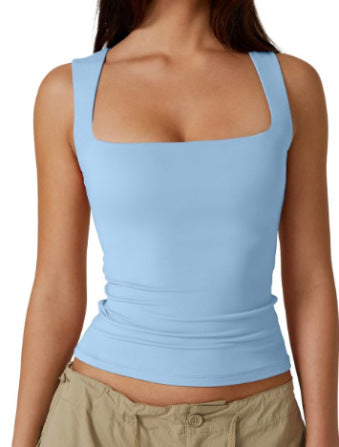 Cross-border European and American hot girls wear camisole women's summer sleeveless off-shoulder square collar threaded shoulder strap top women's clothing