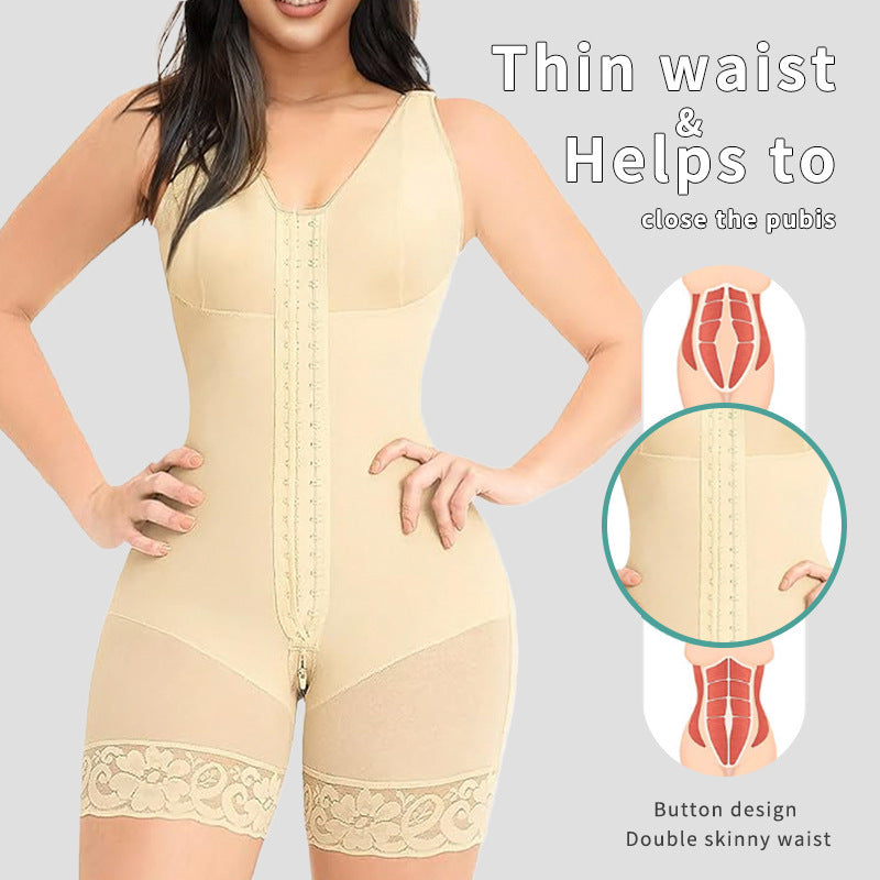 European and American Plus-Size Full-Body Compression Bodysuit, Butt-Lifting and Waist-Slimming Corset with Button Closure, Crotch Zipper Tummy Control Shapewear