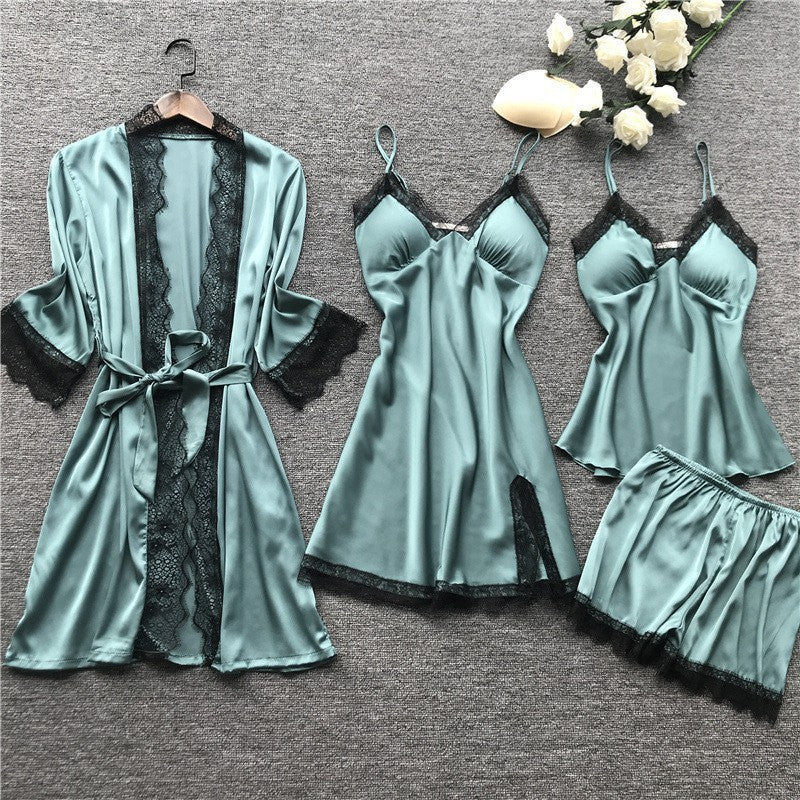 Cross-Border Pajamas, Women's Sexy Pajamas Four-Piece Set, Korean Style Suspender Pajamas, Women's Home Clothes with Breast Pads, Pajamas 2103
