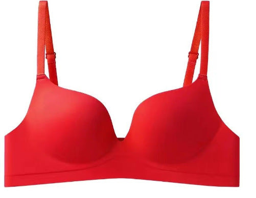Women's Lingerie for Small Busts, Enhancing and Gathering, Seamless, Push-Up, Wireless, Beautiful Back Bra, Bright Red Bra