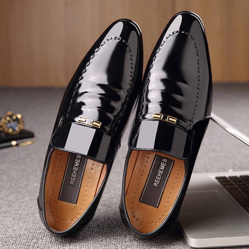 REEHEMES low-top men's shoes spring men's business formal leather shoes men's pointed British cowhide shoes wedding shoes wholesale