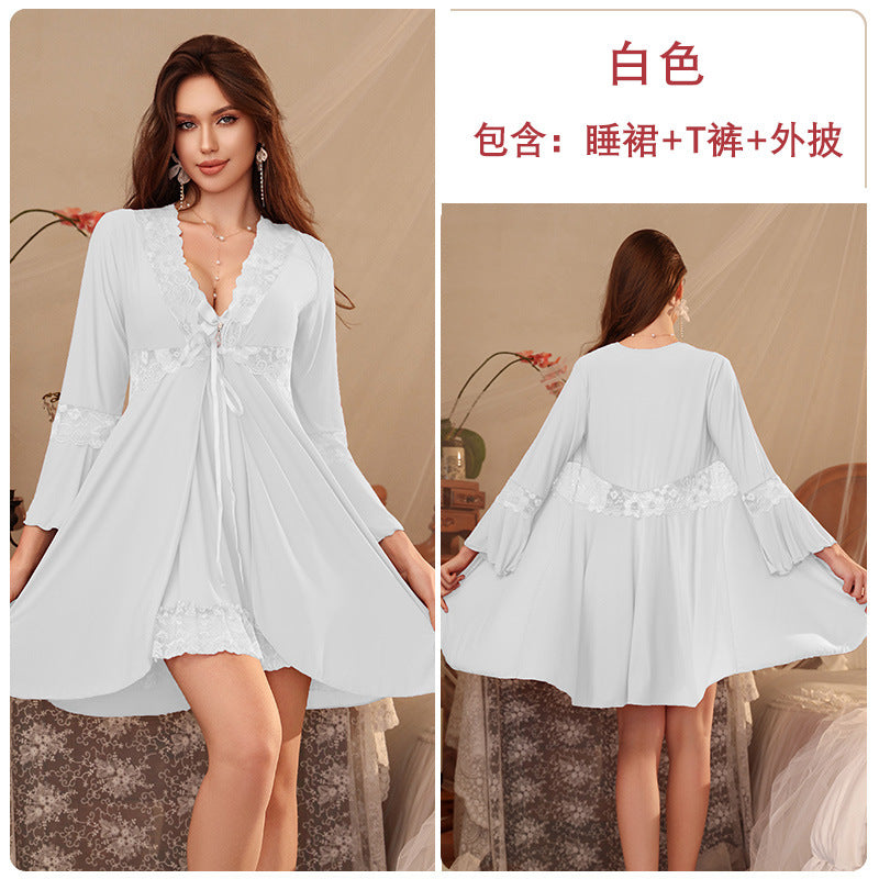 Sexy Pajamas, Temptation, Pure Desire, Push-Up Nightgown with Breast Pads, Temptation, Plus Size Fat mm Sexy Intimates, Passion Suit