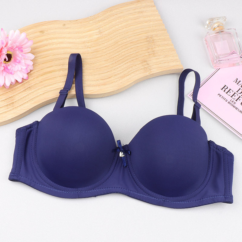 Cross-border half cup underwear women's bra solid color glossy steel ring push up top support bra sexy big chest small bra c cup