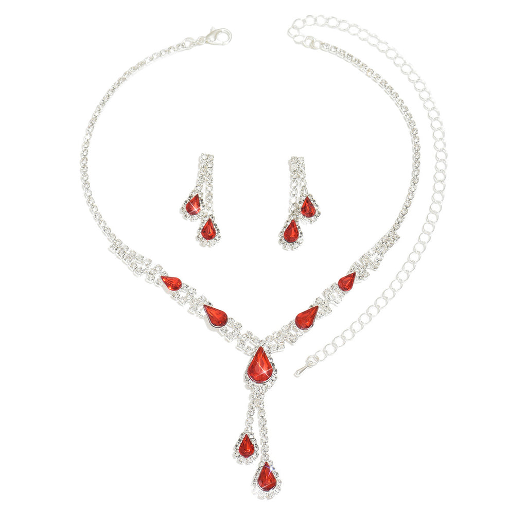 Cross-Border Jewelry Set Red Necklace Earrings Two-Piece Wedding Dress Accessories European and American Elegant Suit for Women