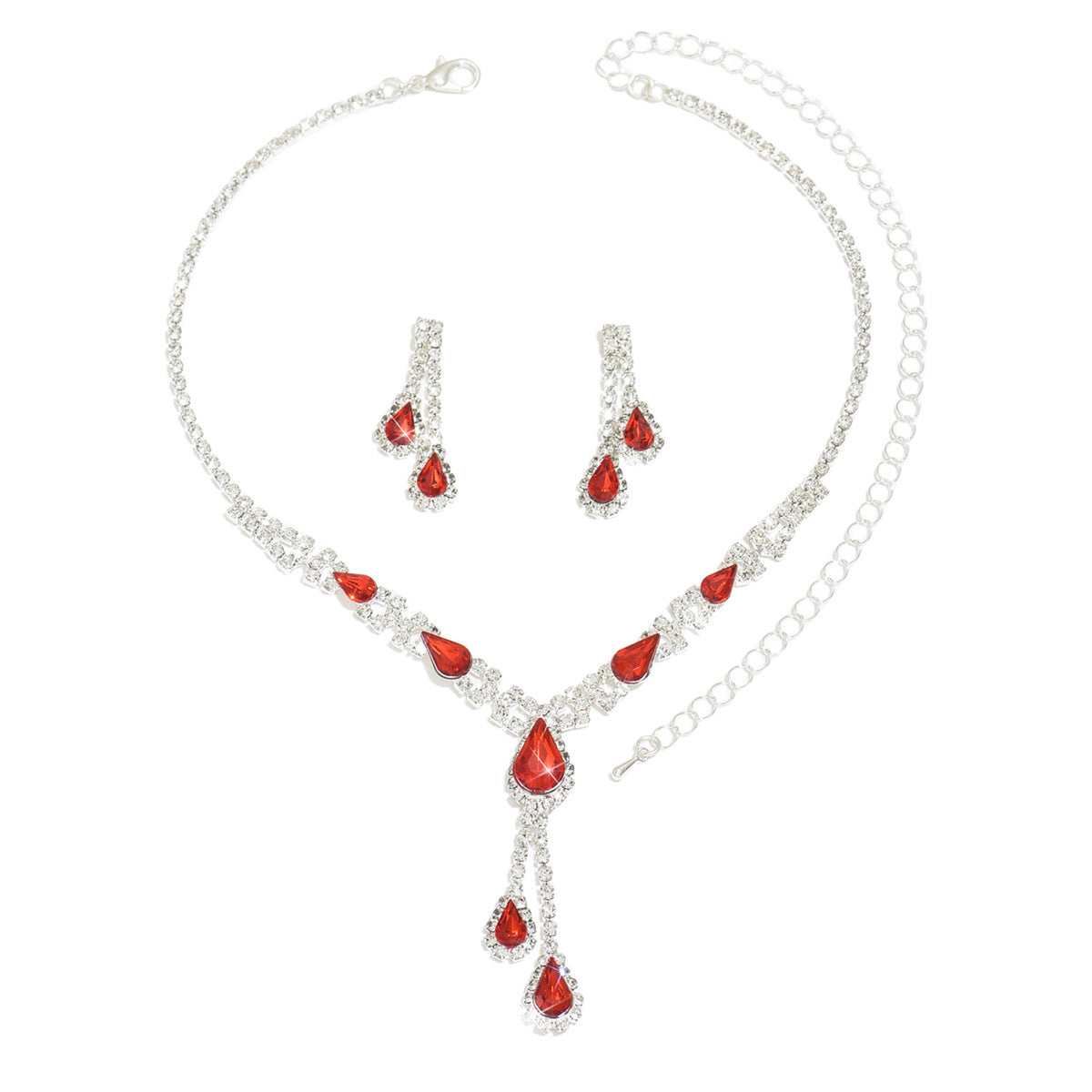 Cross-Border Jewelry Set Red Necklace Earrings Two-Piece Wedding Dress Accessories European and American Elegant Suit for Women