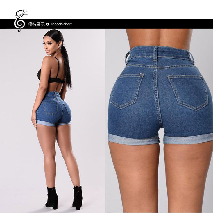 Cross-border foreign trade AliExpress wish Europe and the United States new summer women's denim shorts sexy women's high waist hem hot pants