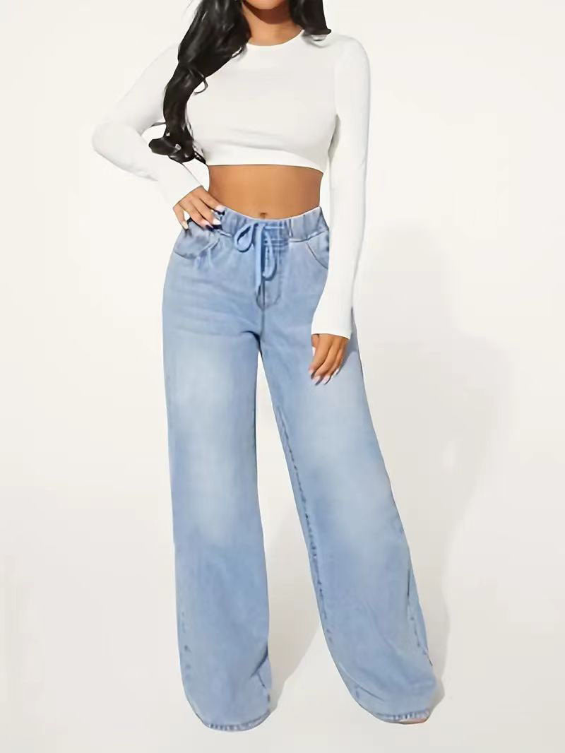 Cross-Border Women's 2025 Straight Jeans Spring and Autumn Casual Loose Campus Style Foreign Trade European and American Straight Jeans for Women