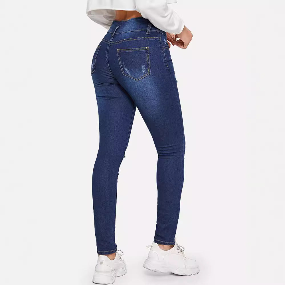 Foreign Trade Cross-Border Export Women's Pants Aliexpress 2021 Spring & Fall Ripped Jeans European and American Popular Student Pants