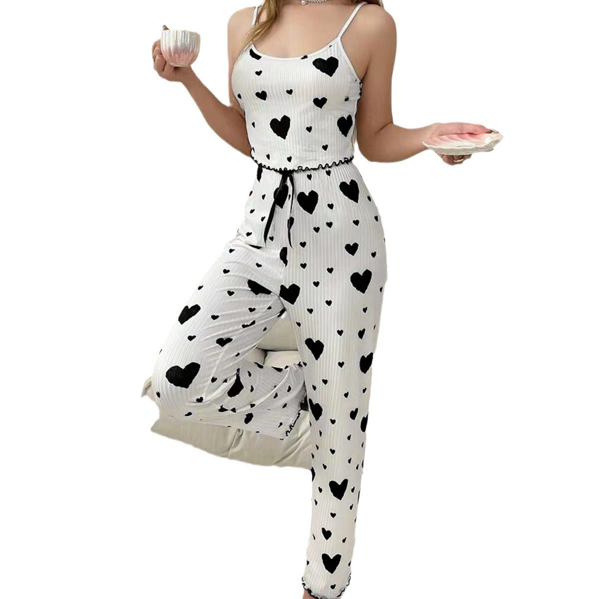 Pajamas 2-piece set of women's spring and autumn cross-border Amazon explosions new hot wholesale European and American home clothing printing suit