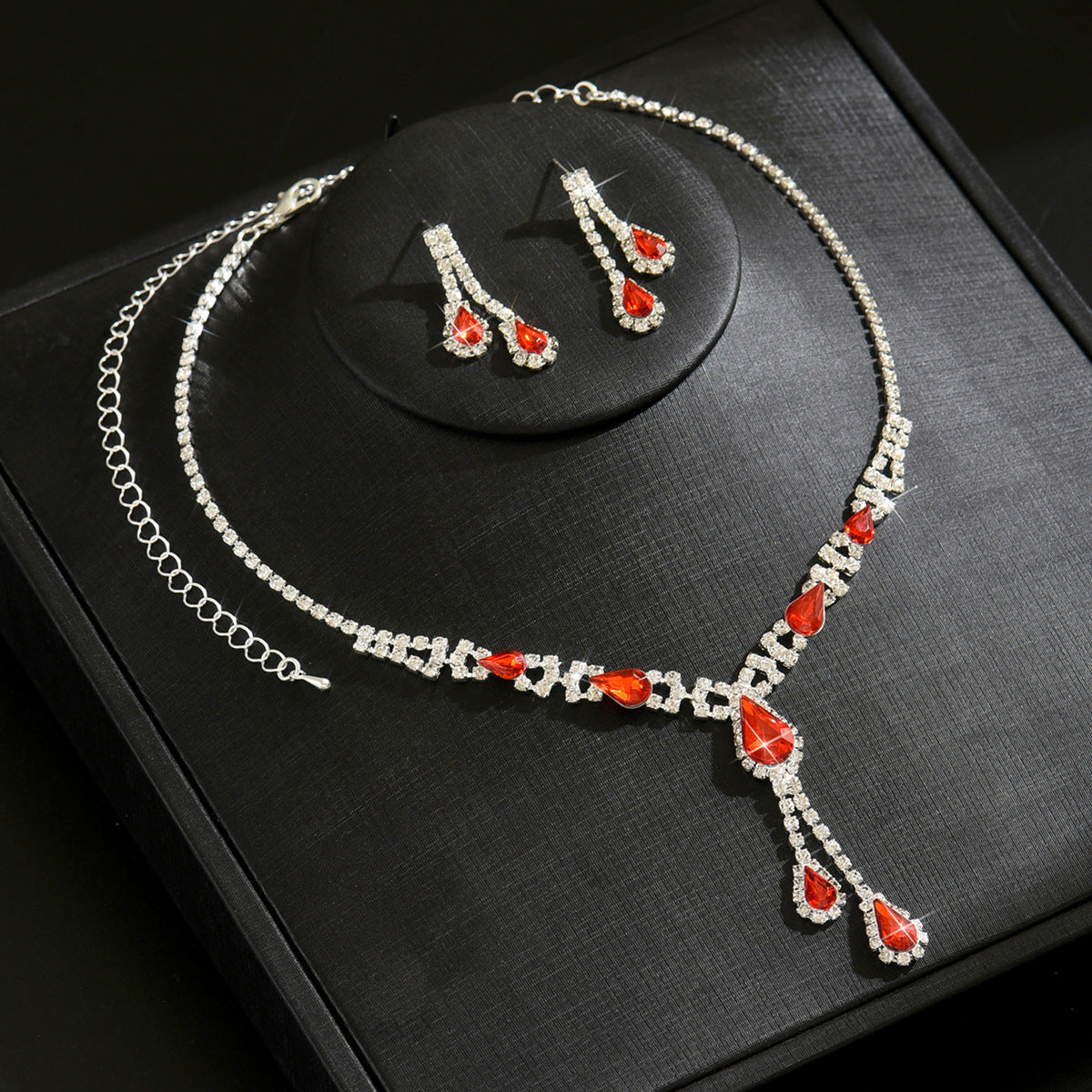 Cross-Border Jewelry Set Red Necklace Earrings Two-Piece Wedding Dress Accessories European and American Elegant Suit for Women