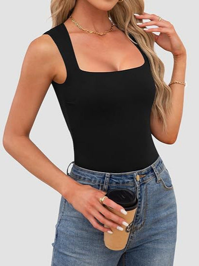 Cross-border European and American hot girls wear camisole women's summer sleeveless off-shoulder square collar threaded shoulder strap top women's clothing