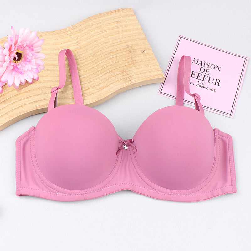 Cross-border half cup underwear women's bra solid color glossy steel ring push up top support bra sexy big chest small bra c cup