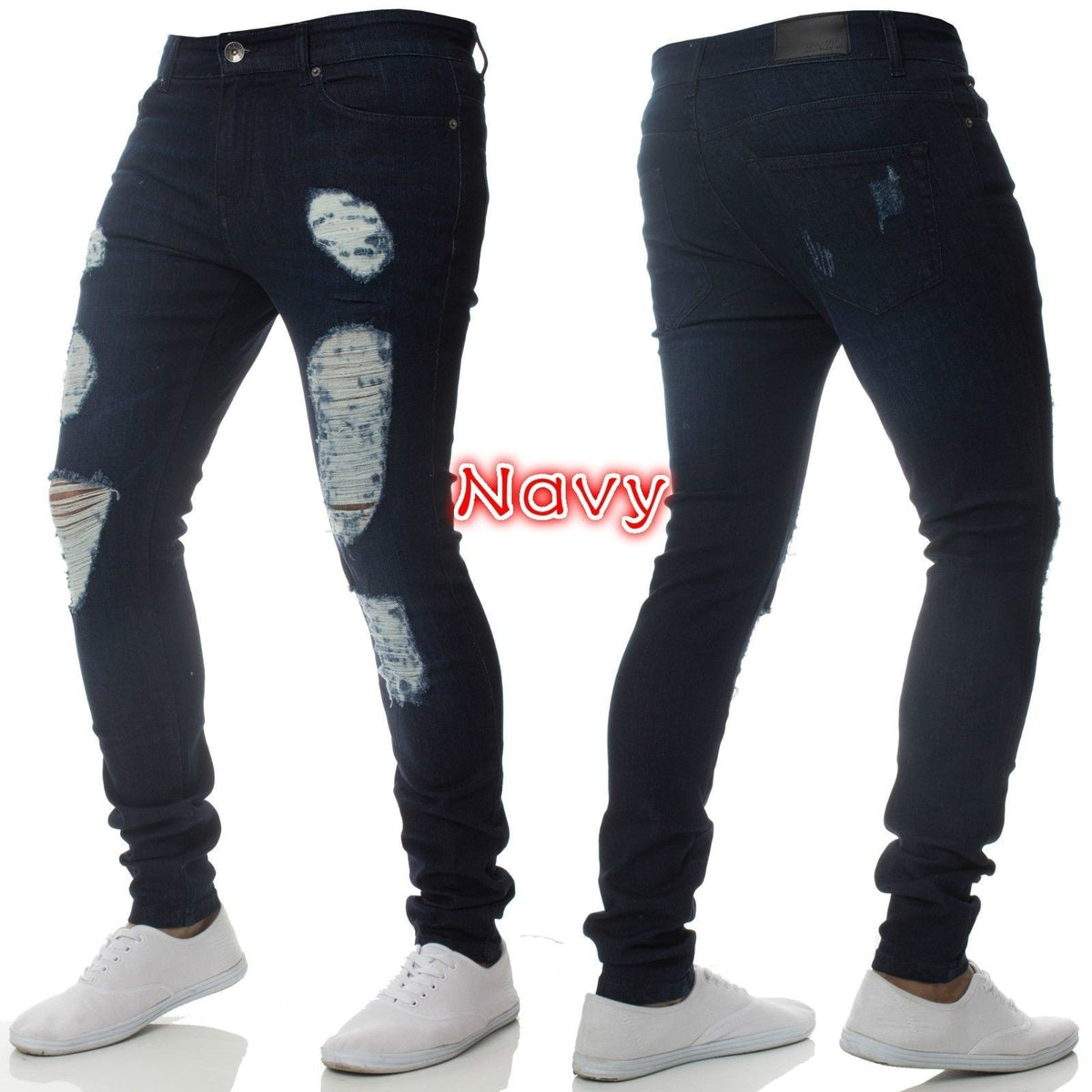 Jeans con Bordado y Cremalleras para Hombre