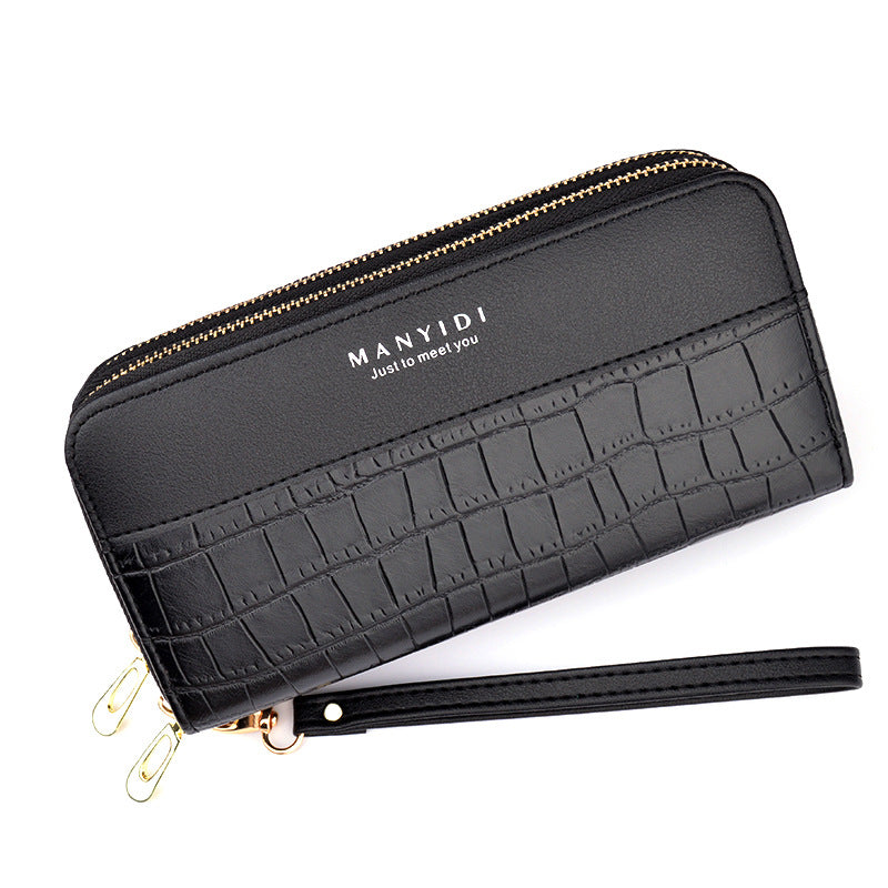 New Women's Wallet Women's Long Double Zipper Mobile Phone Bag Fashionable Crocodile Pattern Large Capacity Mother's Double Clutch Bag