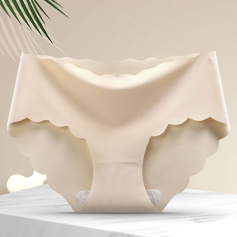 Casual Invisible Seamless One-Piece Wavy Edge Women's Underwear Mid-Waist Pure Cotton Bottom Crotch Breathable Girls' Briefs